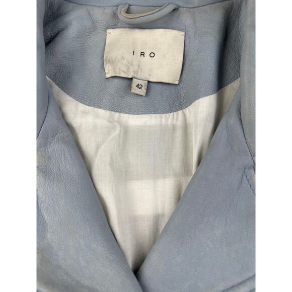 IRO - Ashville Leather Bomber Moto Jacket in Baby Blue - Picture 6 of 11